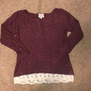 Maroon sweater with lace bottom